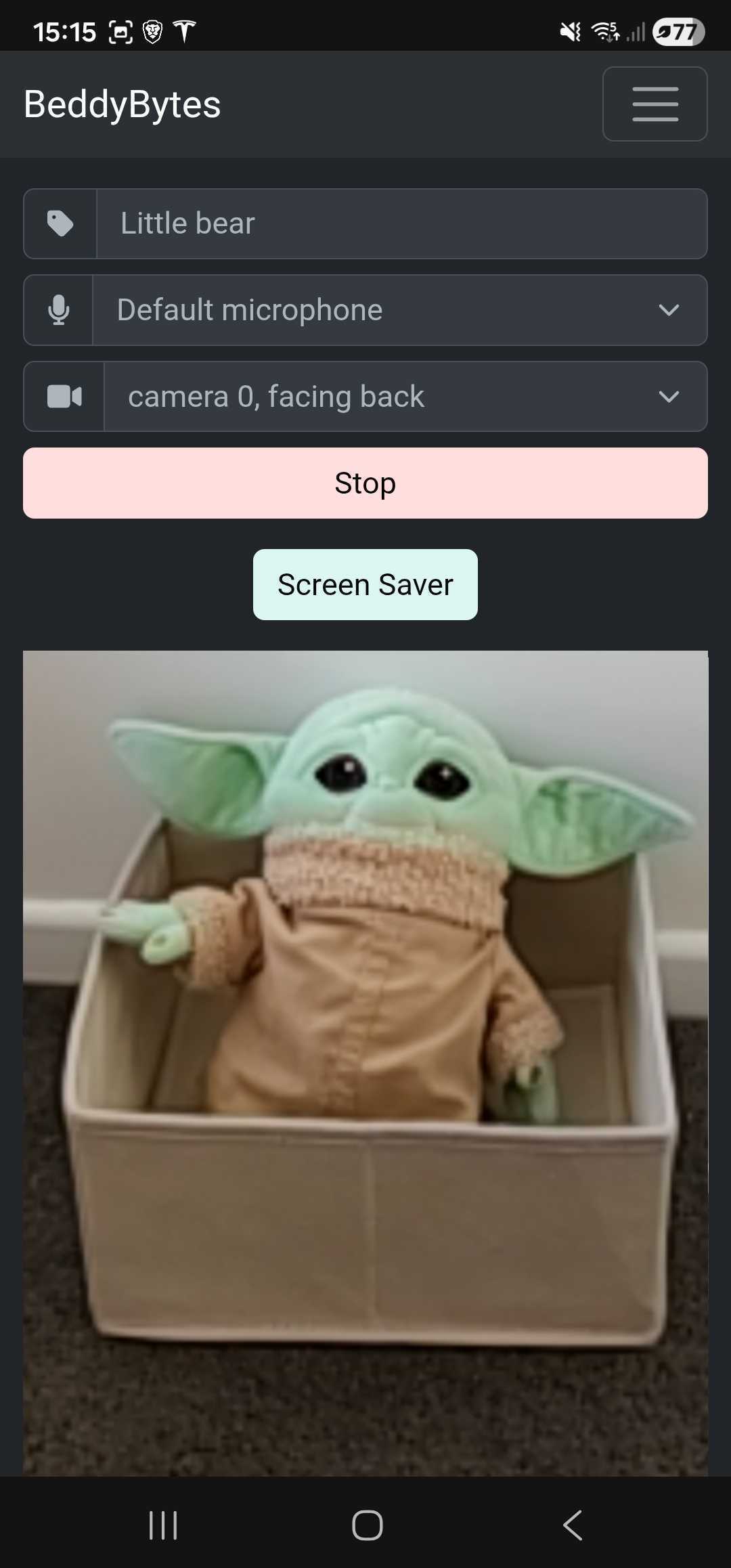 older phone running the BeddyBytes baby station